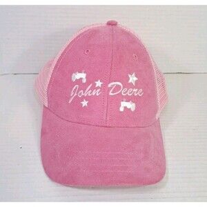 John Deere Pink Mesh Trucker Hat Women’s Snapback Cap Tractor Stars Logo